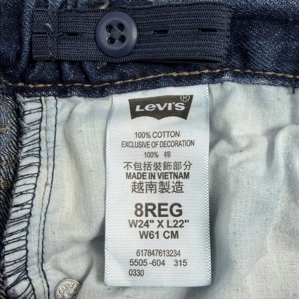 Levi's 505 Boys Regular Adjustable Waist Dark Wash Blue Jeans 24X22